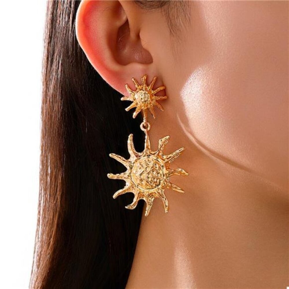 18K Gold-Plated Sun Burst Drop Earrings